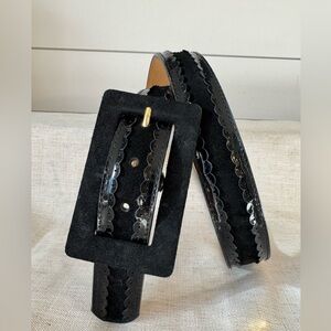 Kensie Black Suede Belt with Scalloped Edges